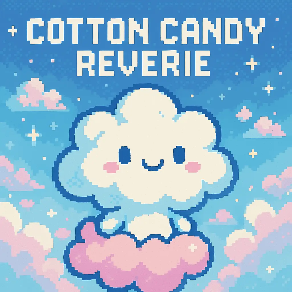 柔らかい8bitの音色と淡いメロディを描く、ORIGAMI OBAKE TOKYOのチップチューン「Cotton Candy Reverie」のジャケット。